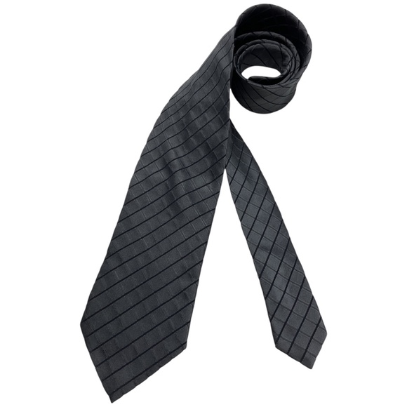 GIORGIO ARMANI BLACK TAG Gray/Black Tartan Silk LUXURY Tie HANDMADE ITALY - Picture 1 of 5